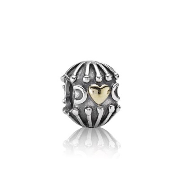 Authentic Pandora two tone Hatched heart Charm / EUC / s925 ALE / 790430 / RARE - Picture 4 of 7